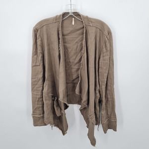 Free People Brown Open Front Linen Waterfall Cardigan Jacket Size Small